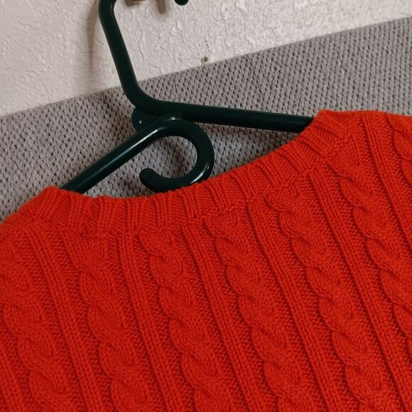 Lauren Ralph Lauren Petite Vintage Sweater Womens P/L Orange Cable Knit Crest - Picture 10 of 14